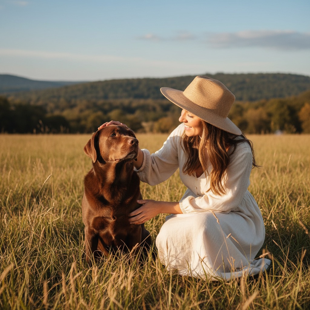 labrador marron et femme
